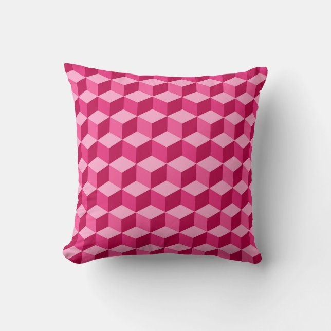 Modern Diamond Grid, Fuchsia and Light Pink Throw Pillow (Front)