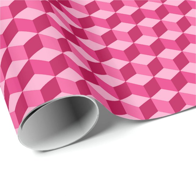 Modern Diamond Grid, Fuchsia and Light Pink Wrapping Paper (Roll Corner)