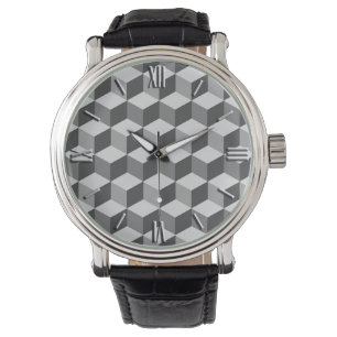 Modern Diamond Grid, Silver and Dark Gray / Grey Watch