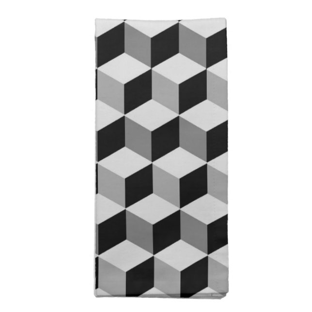 Modern Diamond Grid, Silver, Dark Gray, and Black Napkin (Folded)