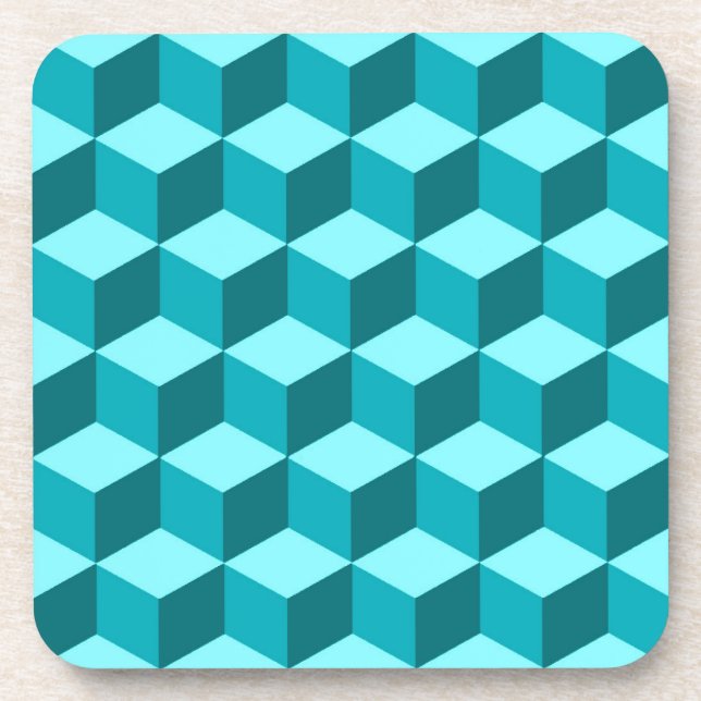 Modern Diamond Grid, Turquoise, Teal and Aqua Coaster (Front)