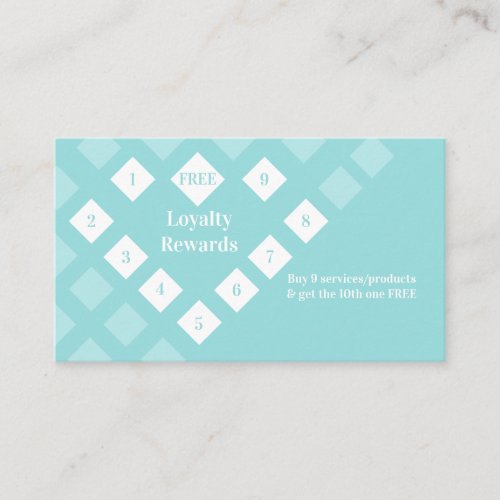 Modern Diamond Heart Loyalty Rewards Aqua Blue Business Card
