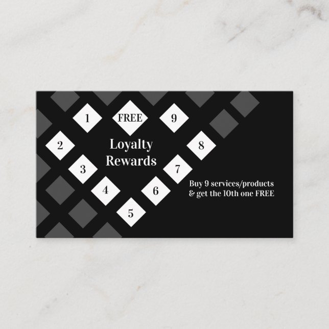 Modern Diamond Heart Loyalty Rewards Black Business Card (Front)