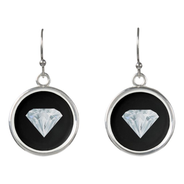 Modern diamond on black earrings (Front)