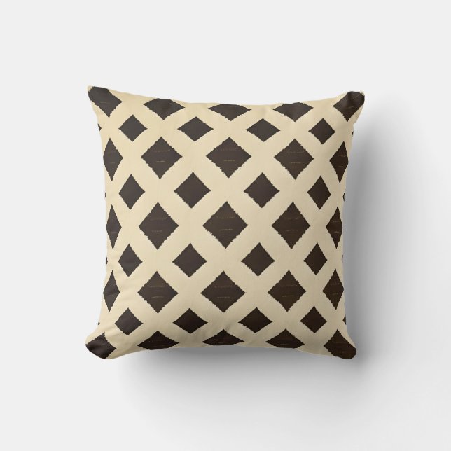 Modern Diamond Pattern Beige and Brown Throw Pillow (Front)