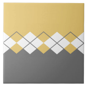 Modern diamond pattern mustard yellow, grey, white ceramic tile