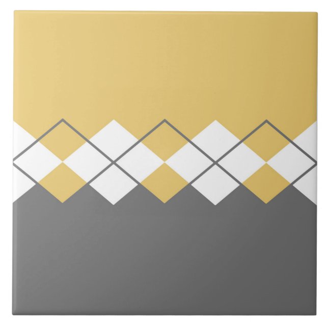 Modern diamond pattern mustard yellow, grey, white ceramic tile (Front)