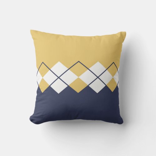 Modern diamond pattern mustard yellow navy blue throw pillow