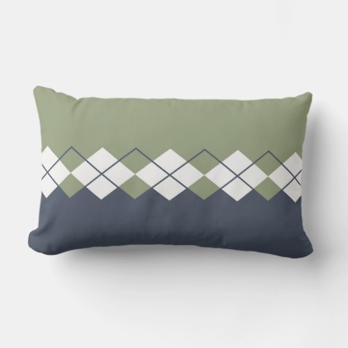 Modern diamond pattern olive green navy blue lumbar pillow