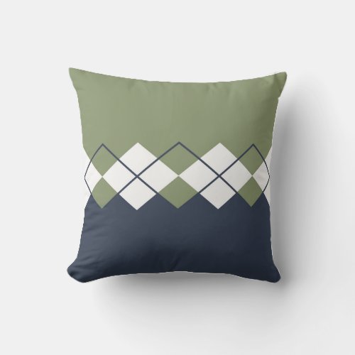 Modern diamond pattern olive green navy blue throw pillow