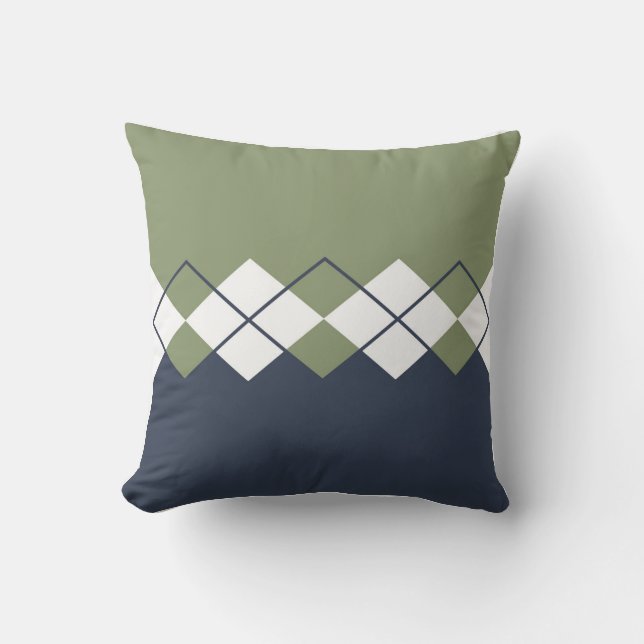 Modern, diamond pattern, olive green, navy blue throw pillow (Front)