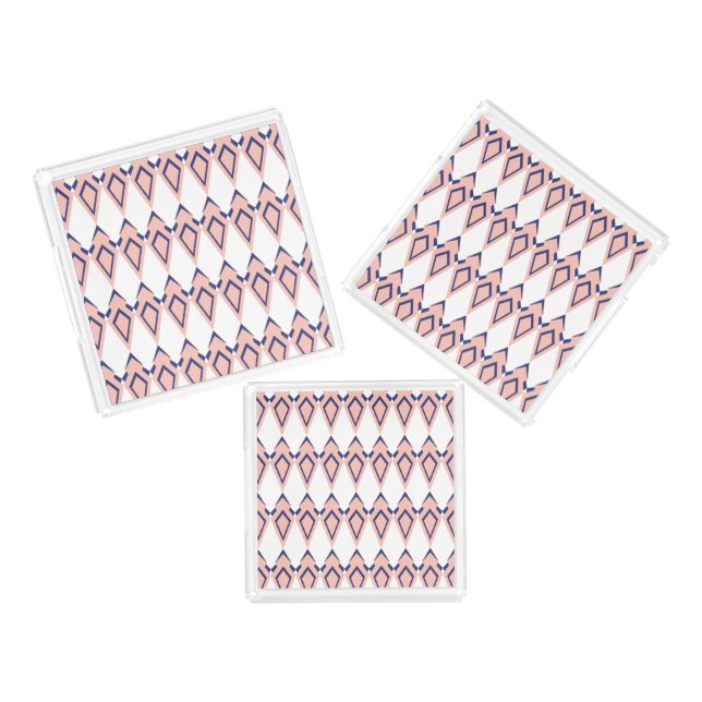 Modern Diamond Pattern Pink and Blue Acrylic Tray (Set)