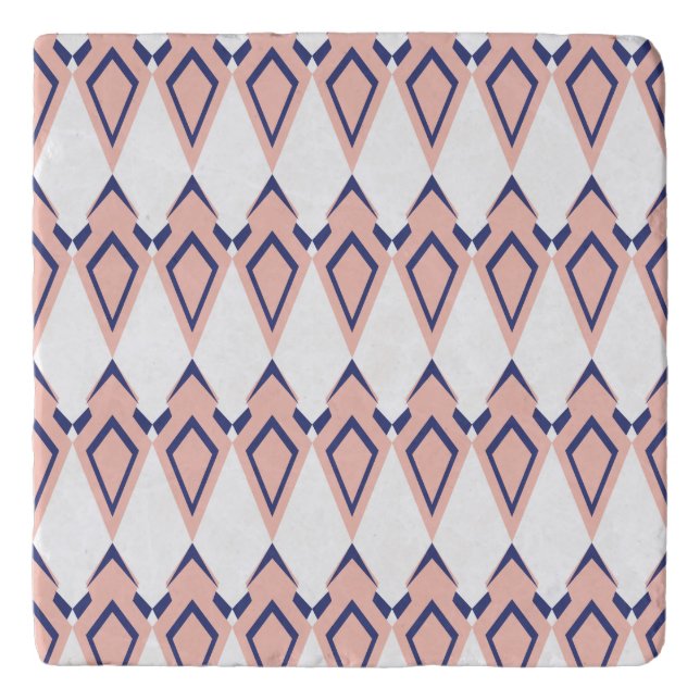 Modern Diamond Pattern Pink and Blue Trivet (Front)