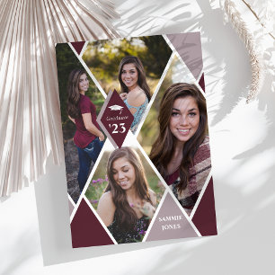 Modern Diamond Photo Collage Graduate Graduation Announcement