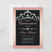 Modern Diamond Tiara Black Pink QUINCEAÑERA Invitation (Front)