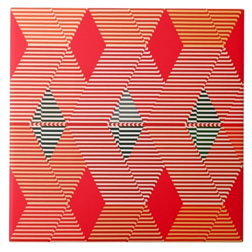 Modern Diamond Warp Print Coral Orange Ceramic Tile