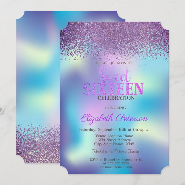 Modern  Diamonds Colorful Holographic Sweet 16 Invitation (Front/Back)