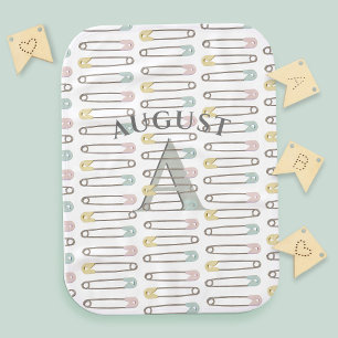 Modern Diaper Pin Pattern Monogram Baby Burp Cloth