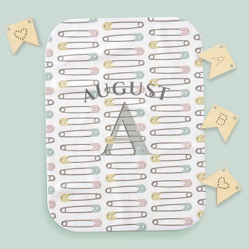 Modern Diaper Pin Pattern Monogram Baby Burp Cloth