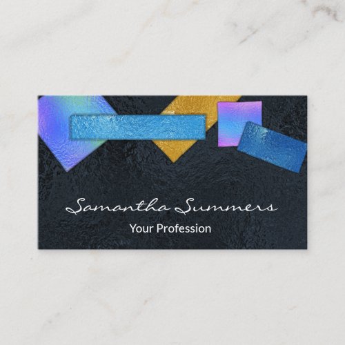 Modern Dichroic Fused Glass Art Black Colorful Business Card