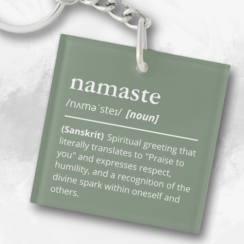 Modern Dicitonary Namaste Yoga Trendy Sage Green Keychain