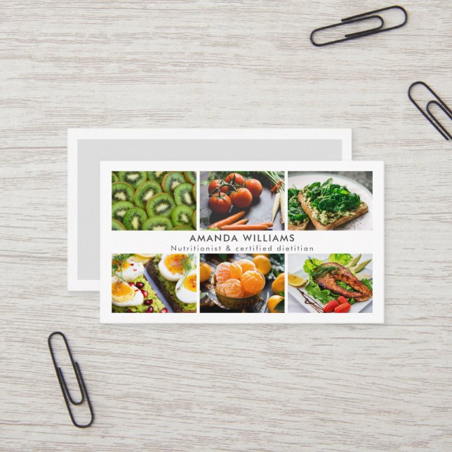 Modern dietitian nutritionist photos grid collage business card (Front/Back In Situ)