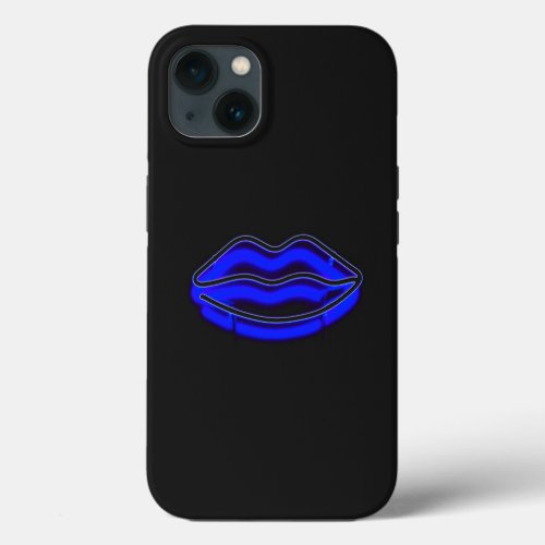 Modern Digital Art  Blue Neon Wall Light Lips iPhone 13 Case