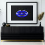 Modern Digital Art | Blue Neon Wall Light Lips Poster