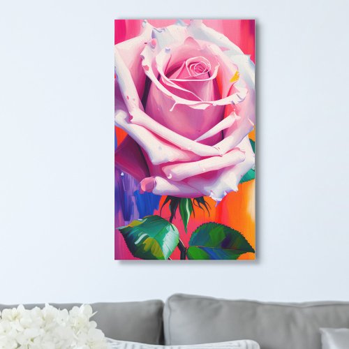 Modern Digital Art Single Bright Pink Rose Canvas Print