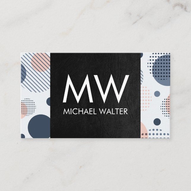 Modern Digital Geometric | Black Leather Business Card (Front)