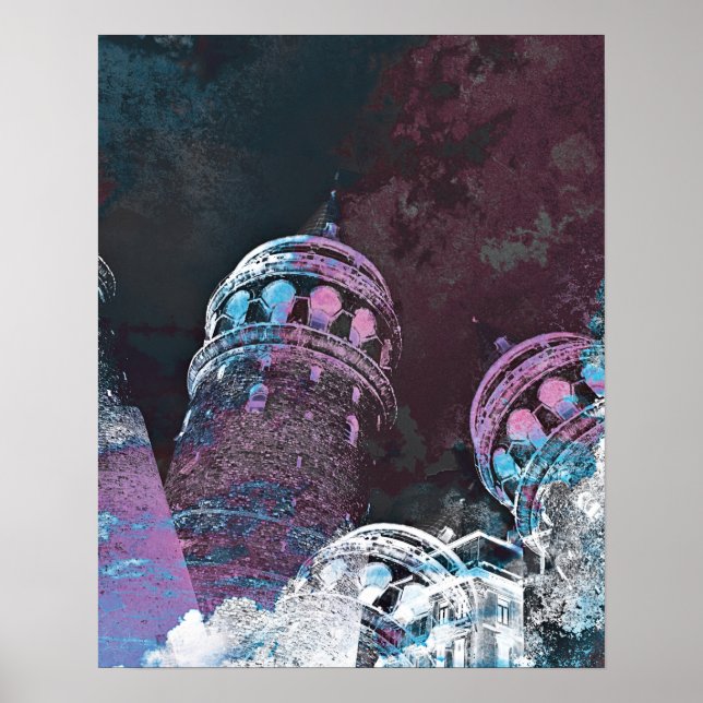 Modern digital graphic art pink towers design poster (Front)