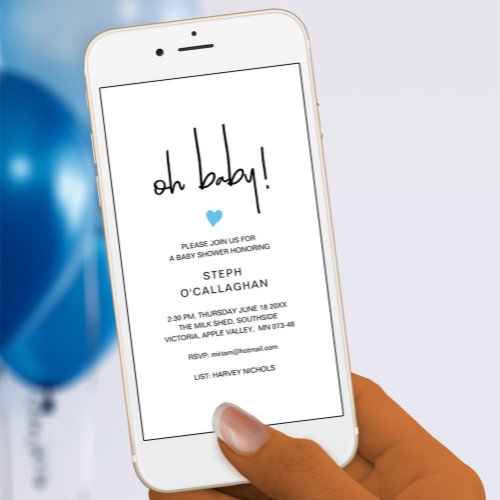 Modern Digital Oh Baby Boy Shower Cellphone eVite Announcement