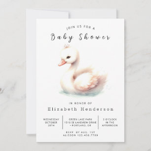 Modern Digital Swan Baby Shower Invitation