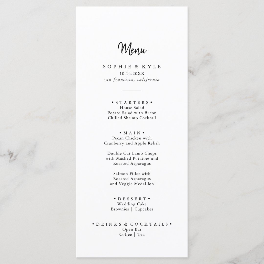 Modern Dinner Menu | Zazzle