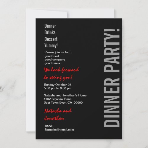 Modern DINNER PARTY Black White Red Template Personalized Announcements