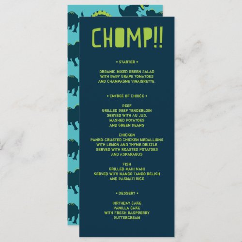 Modern Dinosaur Birthday Party Menu Invitation