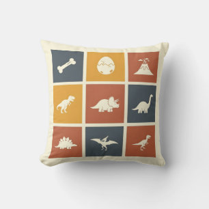 Modern Dinosaur Icon Grid Throw Pillow