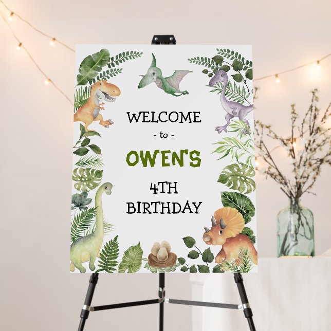 Modern Dinosaur Jurassic Jungle Birthday Welcome Foam Board (In Situ (Stand))