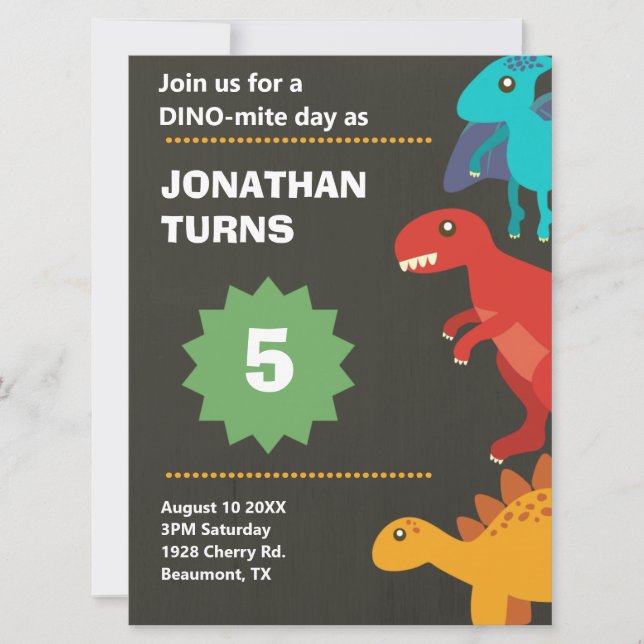 Modern dinosaur kids birthday invitation (Front)