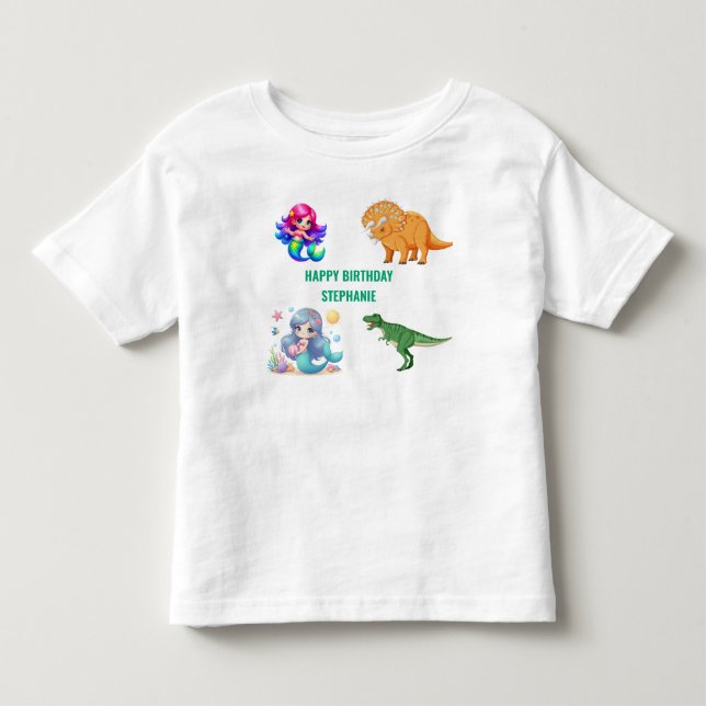 Modern Dinosaur mermaid Birthday Party Toddler T-shirt (Front)