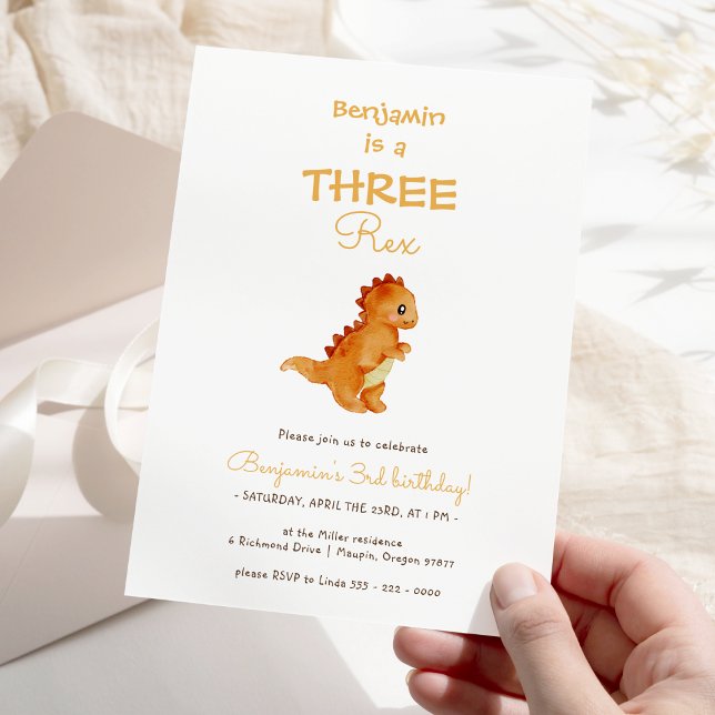Modern Dinosaur Minimalist Three Rex 3rd Birthday Invitation (Creator Uploaded)