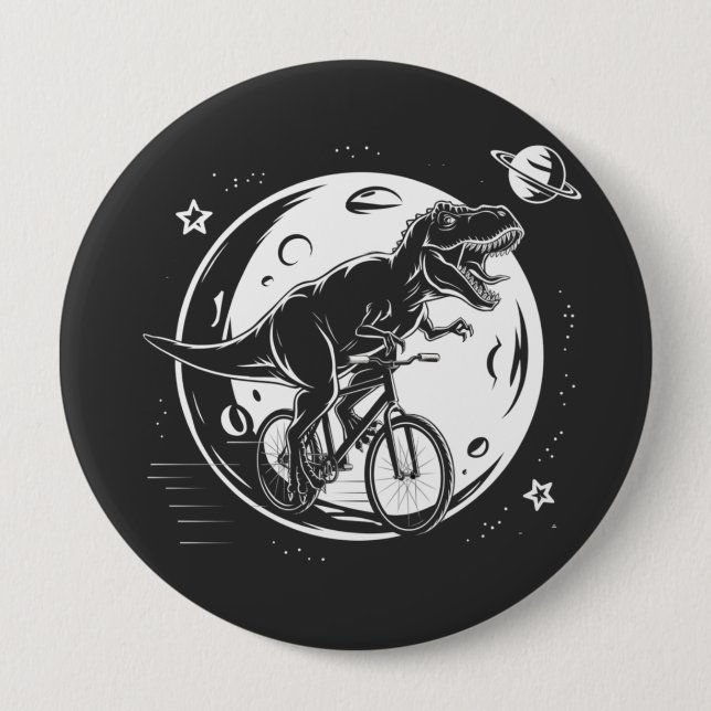 Modern Dinosaur on a Bike In Sky With Moon Funny   Button (Front)