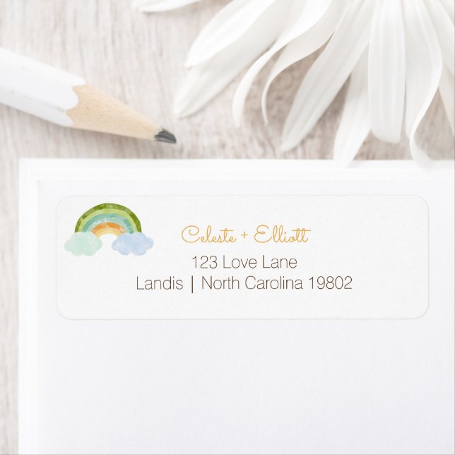 Modern Dinosaur Rainbow Baby Shower Return Address Label (Insitu)