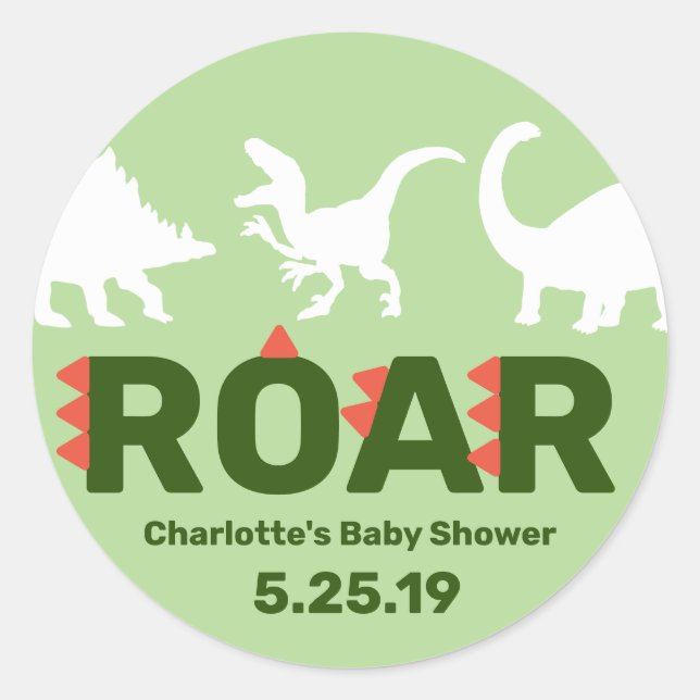 Modern Dinosaur ROAR Baby Shower Sticker (Front)