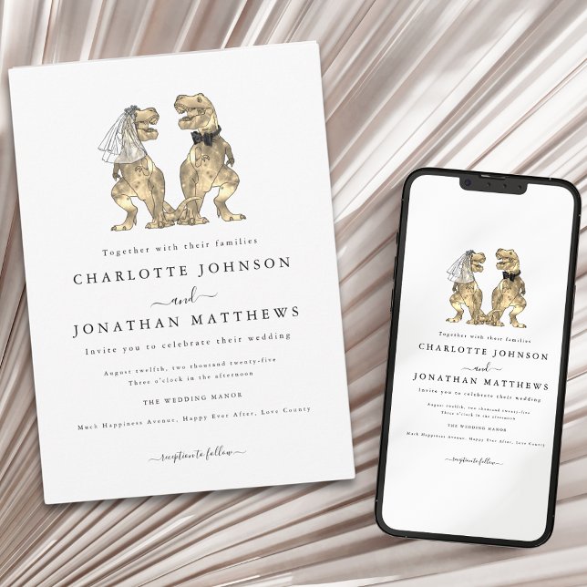 Modern Dinosaur Theme Wedding Invitation (Modern minimalist dinosaur theme wedding invitation)