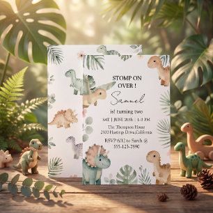  Modern dinosaur trex boy birthday party Invitation