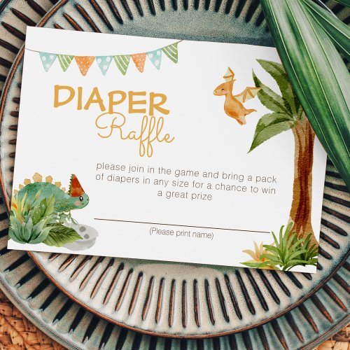 Modern Dinosaur White Baby Shower Diaper Raffle Enclosure Card