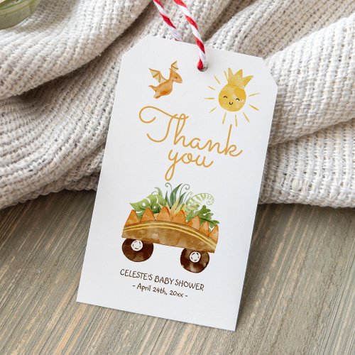 Modern Dinosaur White Baby Shower Thank You Gift Tags