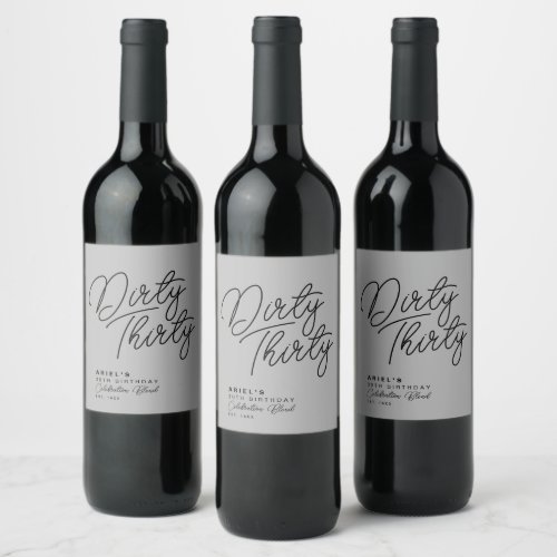 Modern Dirty Thirty Personalized Birthday Wine Lab Wine Label