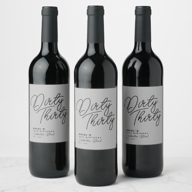 Modern Dirty Thirty Personalized Birthday Wine Lab Wine Label (Bottles)